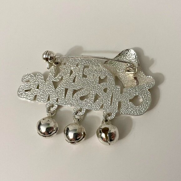 Vintage Merry Christmas Brooch Jingle Bells Pin - Picture 6 of 15